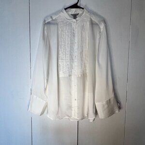 H&M Beautiful Cream/White Tuxedo Blouse Size L